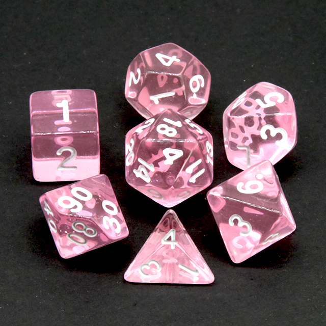 Gaming Set Accessories - Heldere transparante roze polyhedrale DND dobbelstenen